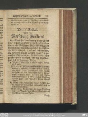 Der IV. Articul. Von der Vorsehung Gottes.