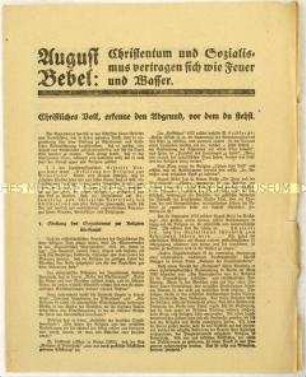 Flugschrift der Zentrumspartei zur Stellung der SPD zum Christentum und Aufruf zur Wahl der Nationalversammlung und der preußischen Landesversammlung 1919