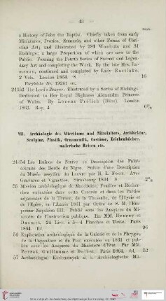VII. Archäologie des Alterthums und Mittelalters, Architektur, Sculptur, Plastik, Ornamentik, Costüme, Zeichenbücher, malerische Reisen etc (Nr. 24354 - 24415)