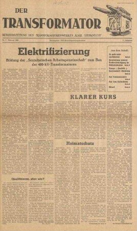 TRO-Betriebszeitung 'Der Transformator'; Nr. 7/1960 (Februar 1960)
