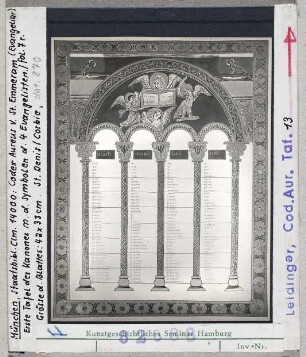 München, Bayerische Staatsbibliothek: CLM 14000 (Codex Aureus aus St. Emmeran), fol. 7r, Kanontafel