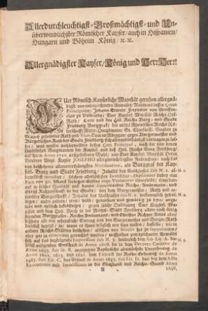 Allerdurchleuchtigst-Großmächtigst- und Unüberwindlichster Römischer Kayser / auch in Hispanien / Hungarn und Böheim König ...