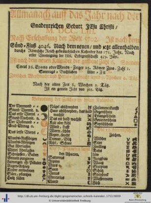 Allmanach auff das Jahr nach der Gnadenreichen Geburt Jesu Christi 1753.