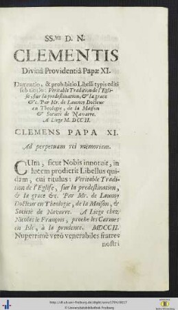 Serenissimi Domini Nostri Clementis Divina Providentia Papae XI.