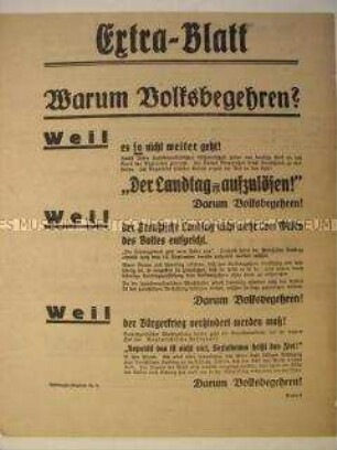 Propagandaflugblatt zum Volksbegehren zur Auflösung des Preußischen Landtags