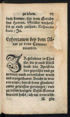 Exhortation bey dem Altar zu denn Communicanten.