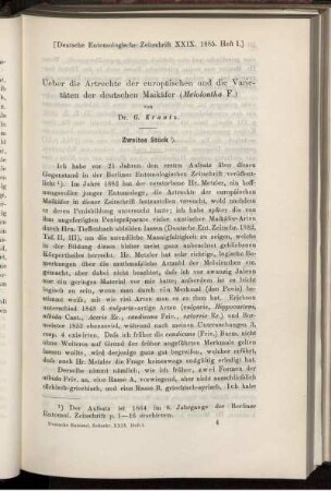 Ueber die Artrechte der europäischen und die Varietäten der deutschen Maikäfer (Melolontha F.)