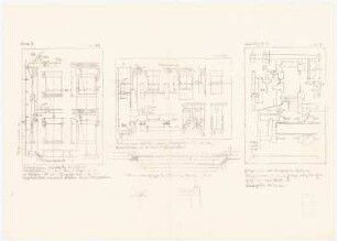 Aufgabenblätter und Zeichenvorlagen Fenster, Laden, Regenrinne: 3 verkleinerte Zeichnungen mit Details zu Fenstern, Kellerfenster und Schornstein, Verbindungsdetails zu Fenster und Laden, davon eine Zeichnung Druckblatt 9 (s. Inv.Nr. 42424)