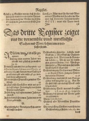 Das dritte Register zeiget uns die vornembste unnd mercklichste Sachen und Wort/ so hierinnen verfasset seynd.