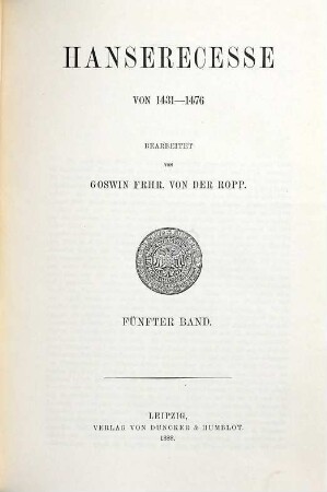 Hanserecesse, 2,5. Von 1431 - 1476 ; Bd. 5, [1460 - 1466]