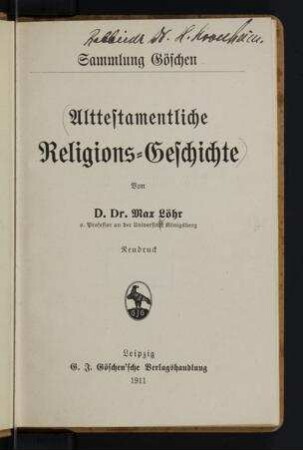 Alttestamentliche Religions-Geschichte / von Max Löhr