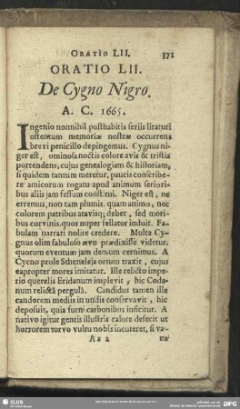 Oratio LII. De Cygno Nigro