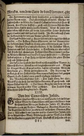 XXXI. Von den Canarischen Insuln. - XXXVII. Von den übrigen Africanischen Insuln.