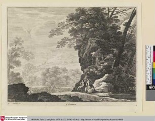 [Landschaft mit rastenden Personen an einem Fluss]