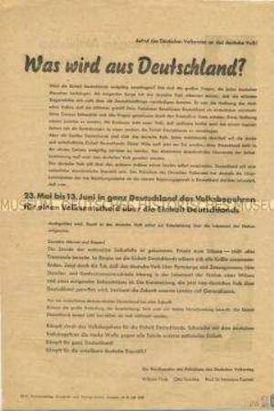 Aufruf des Deutschen Volksrates zum Volksbegehren 1948, rückseitig Stellungnahmen von Aktivisten