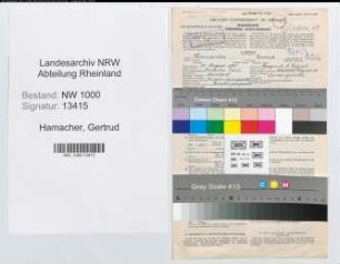 Entnazifizierung Gertrud Hamacher, geb. 30.08.1893 (Bueroangest.)