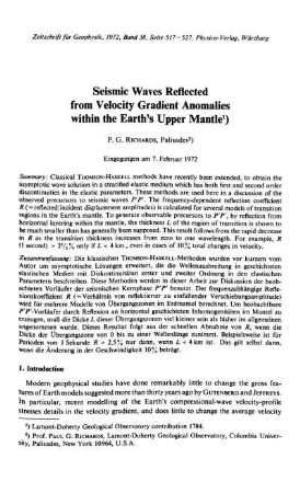 Seismic waves reflected from velocity gradient anomalies within the earth's upper mantle