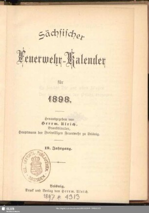 19.1898: Sächsischer Feuerwehr-Kalender : für das Jahr ...