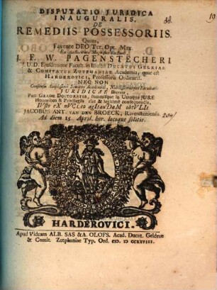 Disp. iur. inaug. de remediis possessoriis