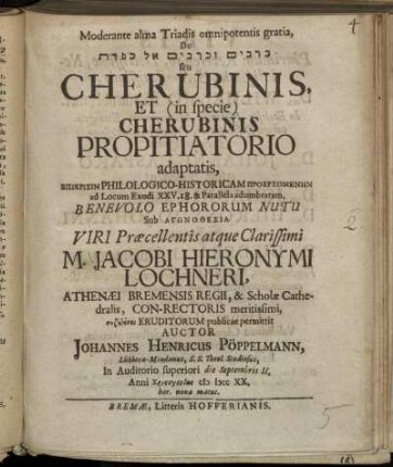 De ... seu Cherubinis Et (in specie) Cherubinis Propitiatorio adaptatis