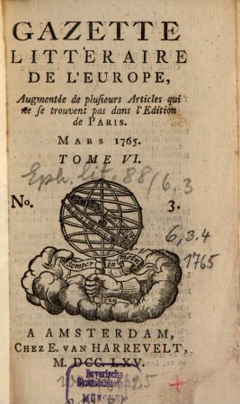 Gazette littéraire de l'Europe. 6. 1765, 3 - 4 (März und April)