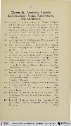 Ölgemälde, Aquarelle, Pastelle, Lithographien, Stiche, Radierungen, Reproduktionen (Nr. 423-451)