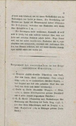 Verzeichniß der vornehmsten in der Folge angeführten Schriften.