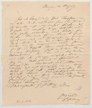 Friedrich Wilhelm Joseph von Schelling (1775 - 1854) Autographen: Briefe von Schelling an verschiedene Adressaten - BSB Autogr.Cim. Schelling, Friedrich Wilhelm Joseph von, 14. Friedrich Wilhelm Joseph von Schelling (1775 - 1854) Autographen: Brief von Schelling an N.N. - BSB Autogr.Cim. Schelling, Friedrich Wilhelm Joseph von.14