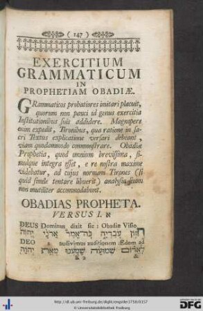 Exercitium Grammaticum In Prophetiam Obadiae.