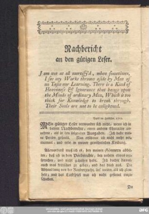 Nachbericht an den gütigen Leser.