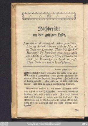Nachbericht an den gütigen Leser.