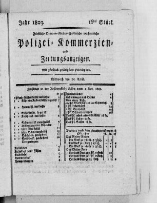 16tes Stück, Ausgabe vom 20. April 1803