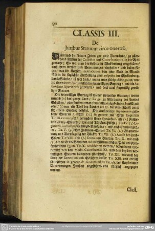 Classis III. De Juribus Statuum circa onerosa