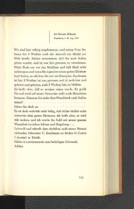 An Maler Müller Wandsbeck, den 28. August 1777