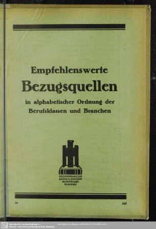 Empfehlenswerte Bezugsquellen in alphabetischer Ordnung der Berufsklassen und Branchen