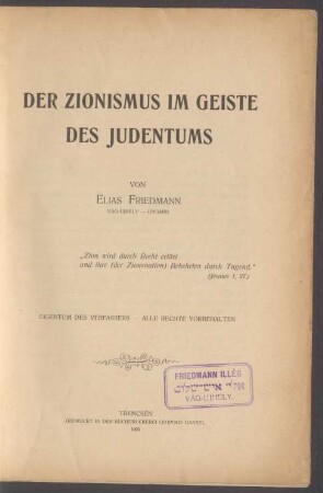 Der Zionismus im Geiste des Judentums