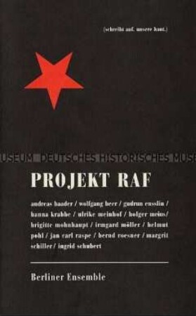 Programmheft des Berliner Ensembles zum Stück "Projekt RAF"