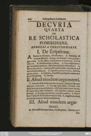Decuria Quarta De Re Scholastica Pomeridiana.