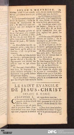 Le Saint Evangile de Jesus-Christ selon S. Marc.