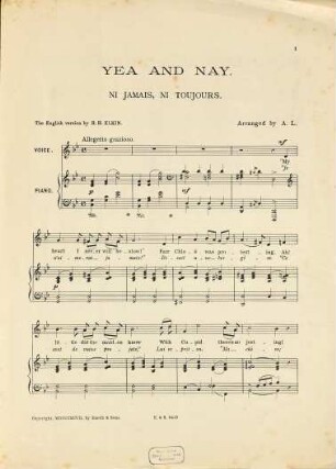 Yea and nay : (Ni jamais, ni toujours) : founded on an Old French Melody : with english & french words, No. 2. In G minor