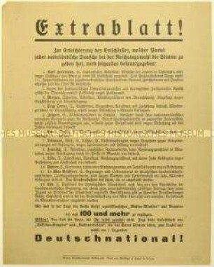 Flugblatt der Deutschnationalen Volkspartei gegen SPD-Politiker und Aufruf zur Reichstagswahl am 7. Dezember 1924