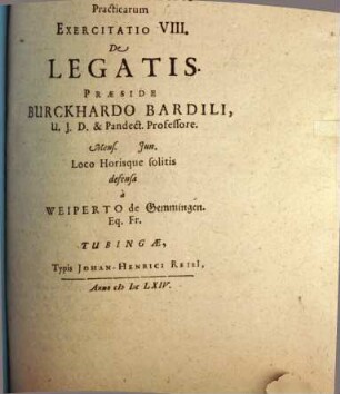 Conclusiones theoretico-practicae ad Pandectas : Exerc. VIII., de legatis