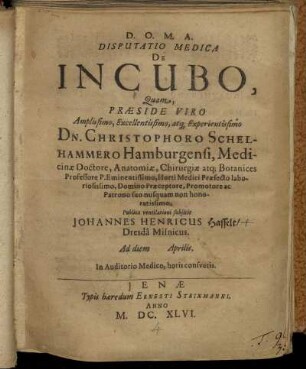 Disputatio Medica De Incubo