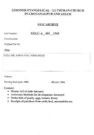 GELC AID SARNATOLI, TORPA ROAD
