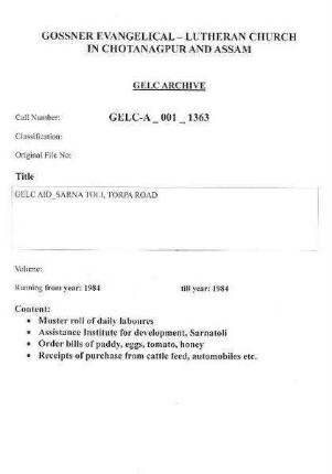 GELC AID SARNATOLI, TORPA ROAD