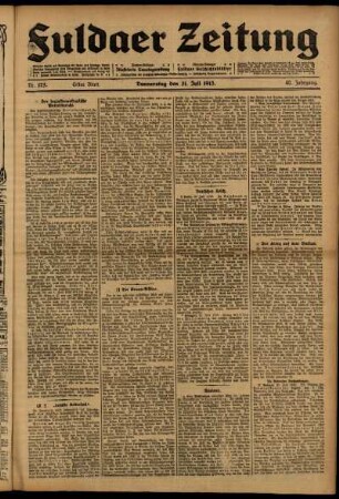 Erste Ausgabe vom Donnerstag, den 31. Juli 1913.