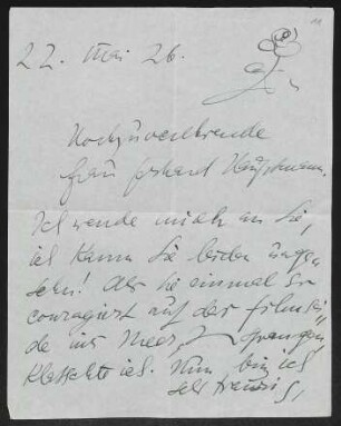 Brief von Else Lasker-Schüler an Margarete Hauptmann