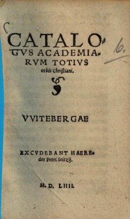Catalogus Academiarum totius orbis Christiani