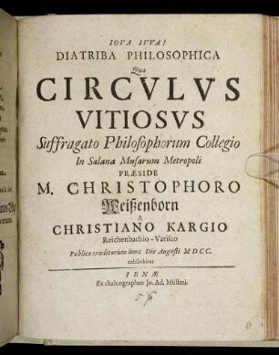 Diatriba Philosophica Qua Circulus Vitiosus
