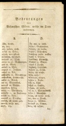 Bedeutungen der Böhmischen Wörter, welche im Texte vorkommen.